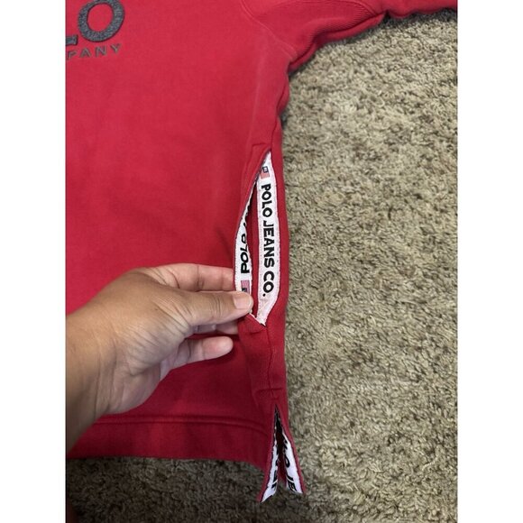 POLO RALPH LAUREN VTG Red Sweatshirt Pullover Sweater Pockets Y2k 90s Spellout M - Picture 6 of 8